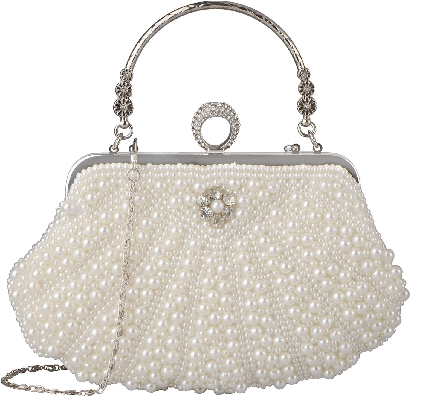 Womens Pearl Evening bag Cascading Bead Rhinestone Fancy clutch purses ...