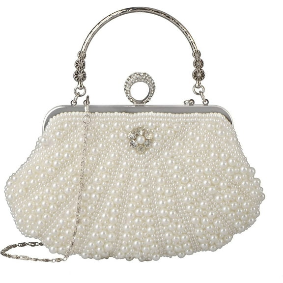 Womens Pearl Evening bag Cascading Bead Rhinestone Fancy clutch purses