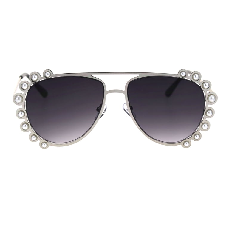 Womens Pearl Jewel Trim Chic Officer Style Pilots Metal Rim  display picture 1