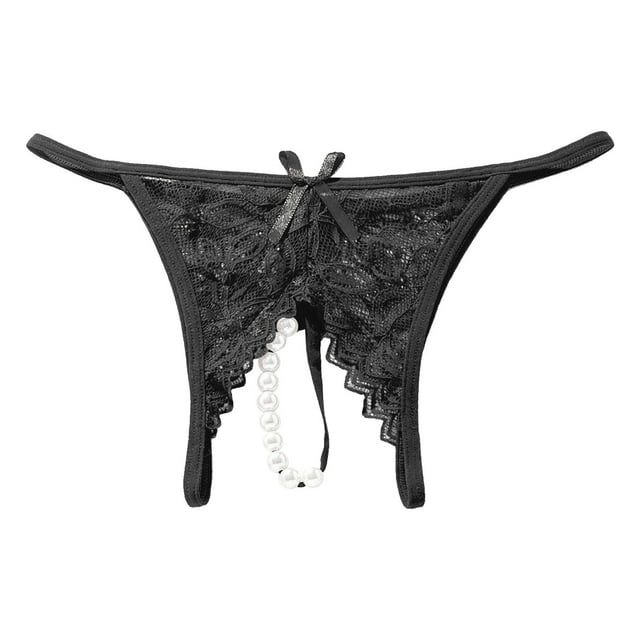Womens Pearl Massage Female Lace Transparent Thong Panties Lace Thongs ...