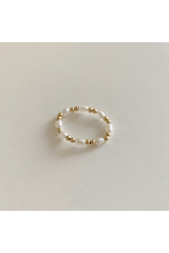 Womens Pearl Ring Geometric Design Electroplated Gold Tone Alloy Jewelry Statement Accessory Elegant Gift For Her