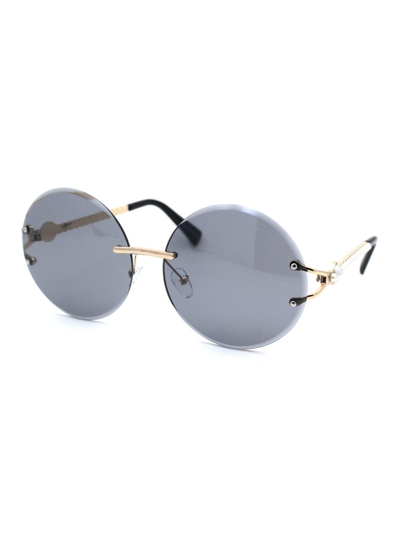 Round Metal Rimless Sunglasses - Gold Frame with Dark Lenses Vintage Retro Metal Rimless Round Sunglasses for Mens Women  main image 4