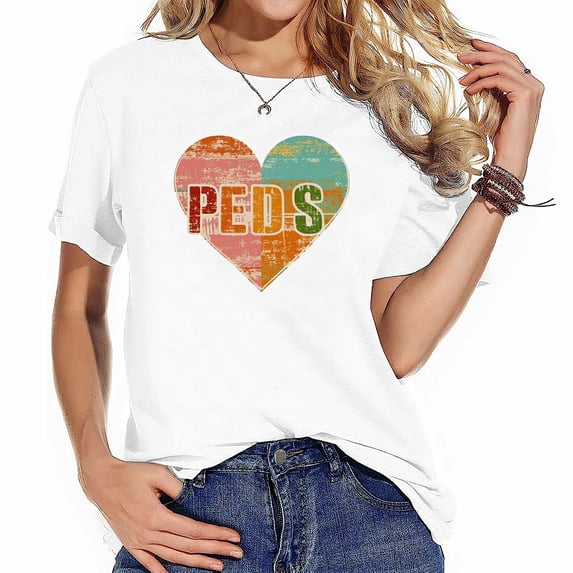 Womens Pediatric Nurse Pediatrician Peds Nurse Heartbeat Support T Shirt White S
