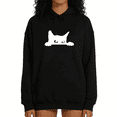 thumbnail image 1 of Womens Peeking Cat Silhouette Print Hoodie Oversized Black Funny Cat Lover Gift Cute Cozy Casual Daily Wear Pullover Sweatshirt S-2XL, 1 of 7