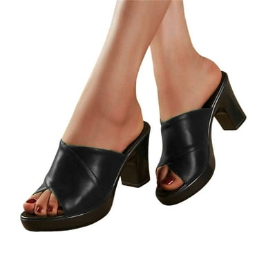 Womens Peep Toe Pumps Shoes Block Heeled Slip On Shoes Fashion Platform High Heels for Summer