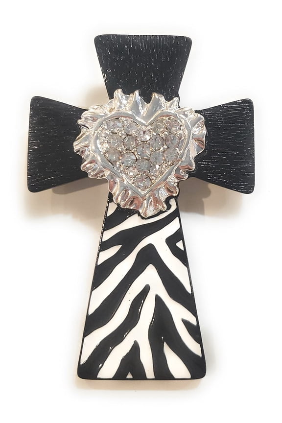 Womens Pendant Zebra Heart Cross Bling Rhinestone Jewelry for Necklace Black White