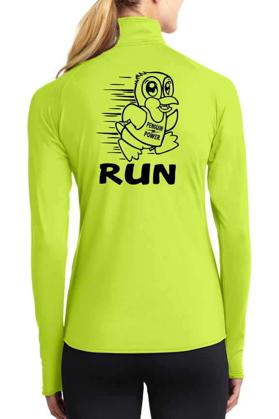 Womens "Penguin Power Run" 1/2 Zip Jacket - Charge Green, Large (back print)