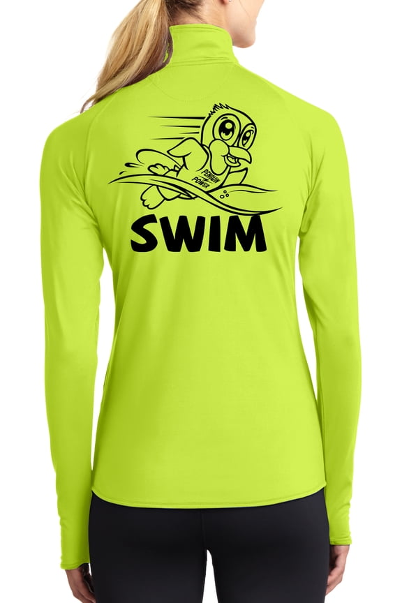 Womens "Penguin Power Swim" 1/2 Zip Jacket - Charge Green, XL (back print)