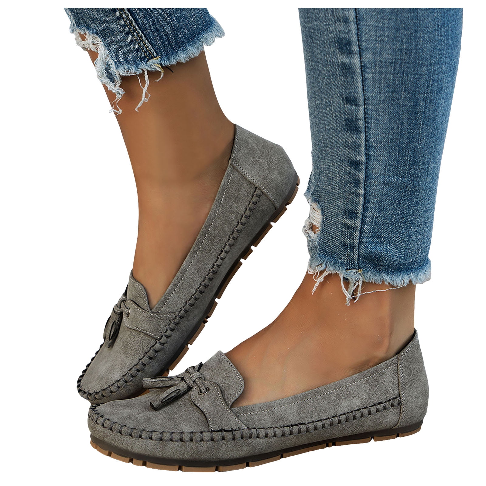 Gray Slip-On Loafers with Moccasin Stitching Amazon.com | Loafers for Men Penny Loafer Genuine Leather  main image 3