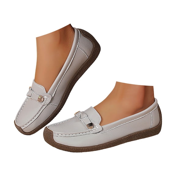 Womens Penny Loafers Comfortable Leather Soft Non Skid Work Flats Slip on Boat Shoes for Walking Driving