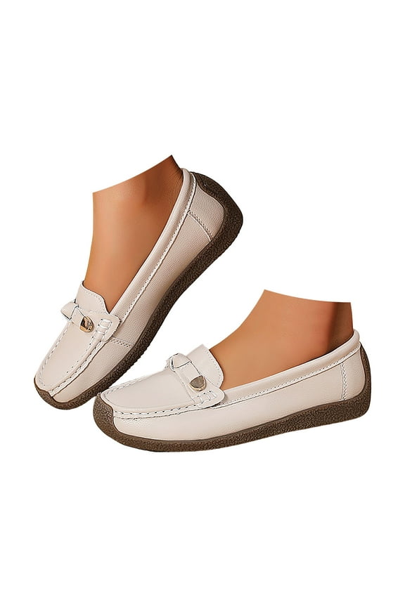 Womens Penny Loafers Comfortable Leather Soft Non Skid Work Flats Slip on Boat Shoes for Walking Driving