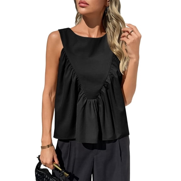 Womens Peplum Babydoll Tank Tops Summer Sleeveless Loose T Shirts Casual Shirred Flowy Tops Black S