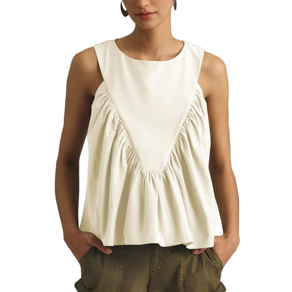 Womens Peplum Babydoll Tank Tops Summer Sleeveless Loose T Shirts Casual Shirred Flowy Tops
