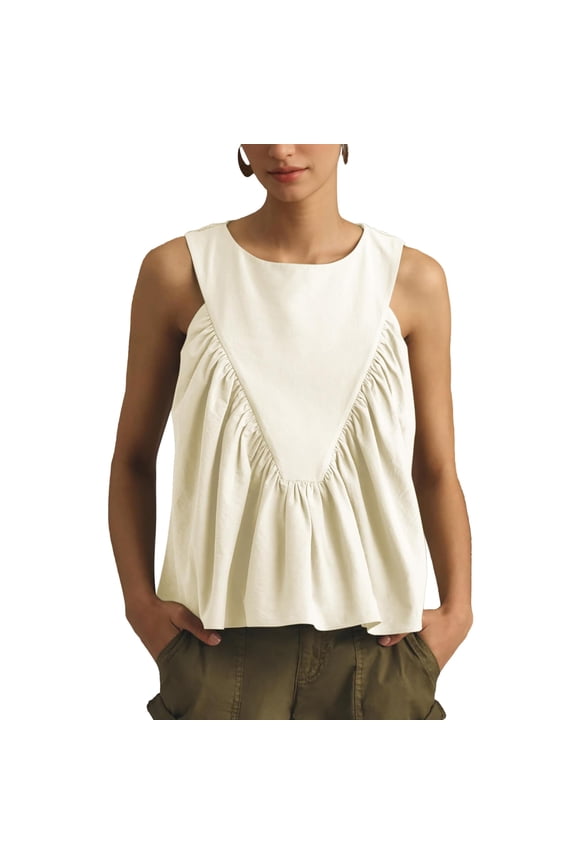 Womens Peplum Babydoll Tank Tops Summer Sleeveless Loose T Shirts Casual Shirred Flowy Tops