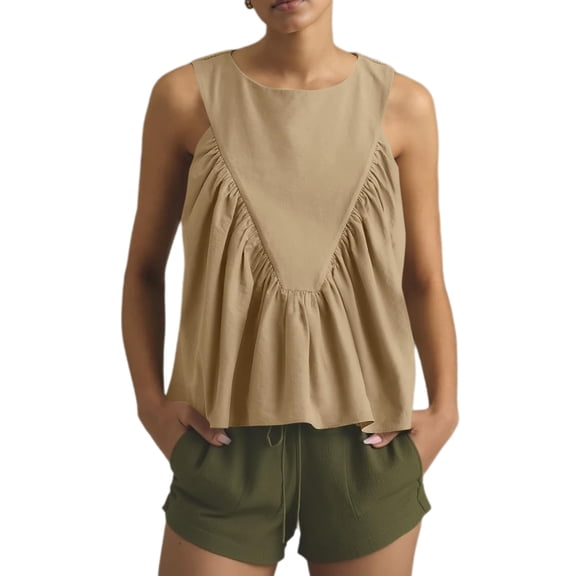 Womens Peplum Babydoll Tank Tops Summer Sleeveless Loose T Shirts Casual Shirred Flowy Tops