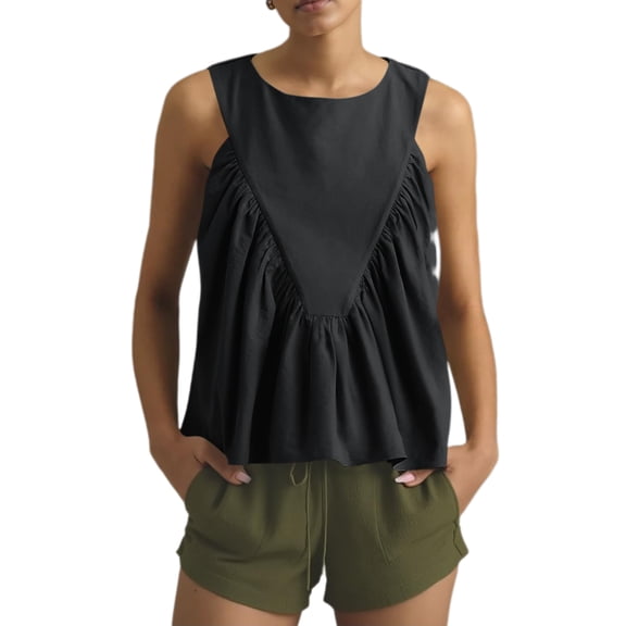 Womens Peplum Babydoll Tank Tops Summer Sleeveless Loose T Shirts Casual Shirred Flowy Tops