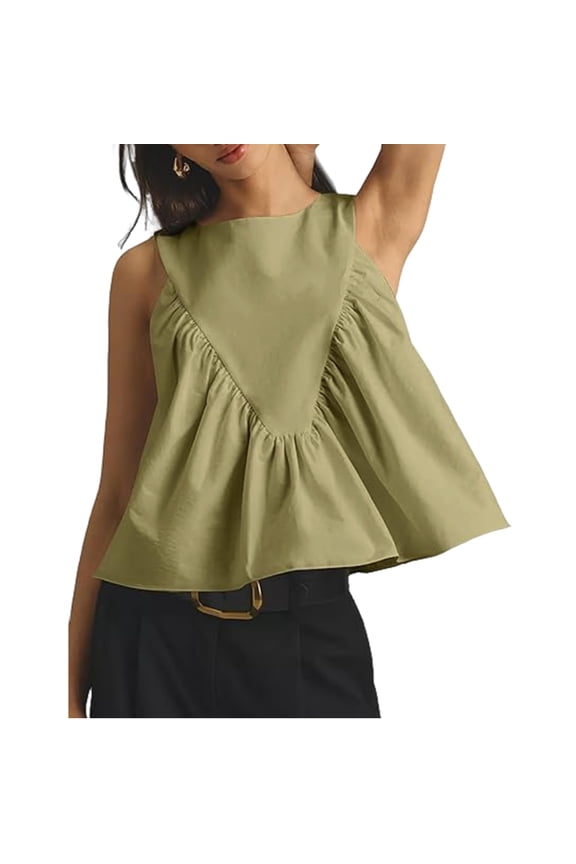 Womens Peplum Babydoll Tank Tops Summer Sleeveless Loose T Shirts Casual Shirred Flowy Tops