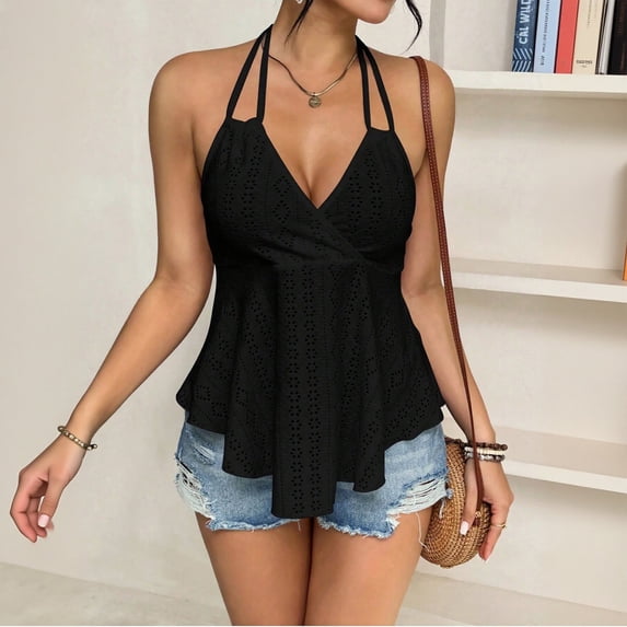 Womens Peplum Tank Tops Lace Going Out Camisole Top Ruffle Spaghetti Strap Camisole