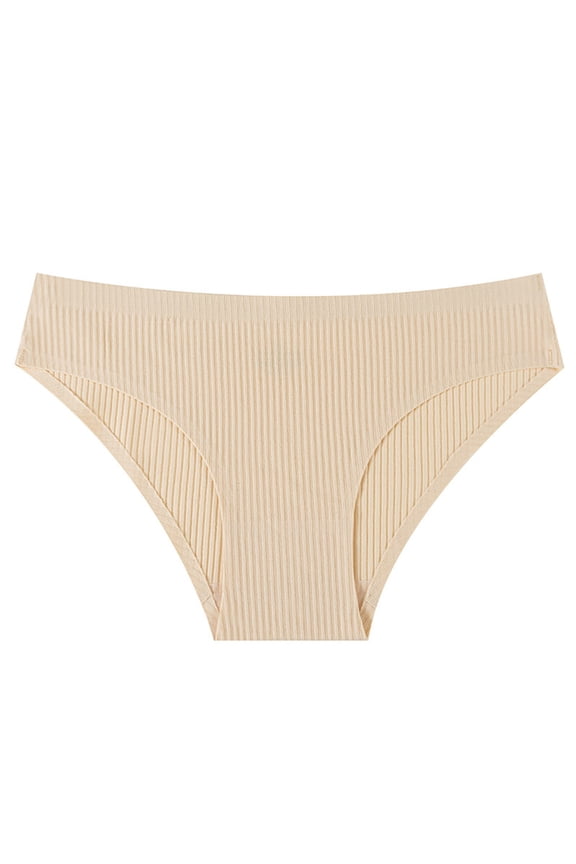 Womens Period Underwear Women's Mid-Waisted Ribbed Briefs Solid Color Seamless Cotton Underwear Briefs Beige L