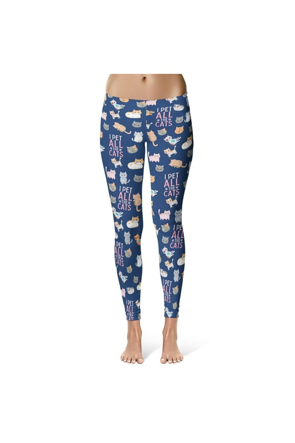 Womens Pet All The Cats Leggings Funny Cute Pet Kitty Animal Lover Graphic Yoga Pants