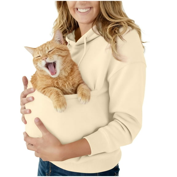 Womens Pet Carrier Hoodies Kitten Puppy Pouch Shirts Animal Holder Hood Long Sleeve Sweatshirts