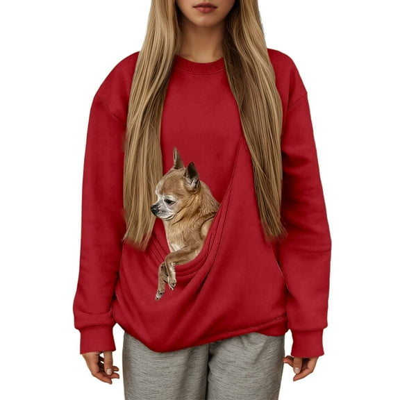 Womens Pet Carrier Thin Sweatshirts Kitten Puppy Pouch Shirts Animal Holder Long Sleeve Sweatshirt Pullover