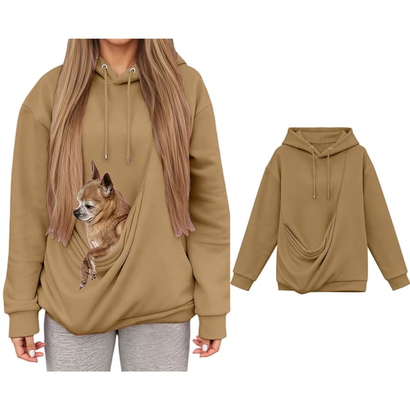 Womens Pet Dog Pouch Hoodies Dog Carrying Hoodie Long Sleeve Large Pocket Kangaroo Pouch Hoodies Winter Clothes