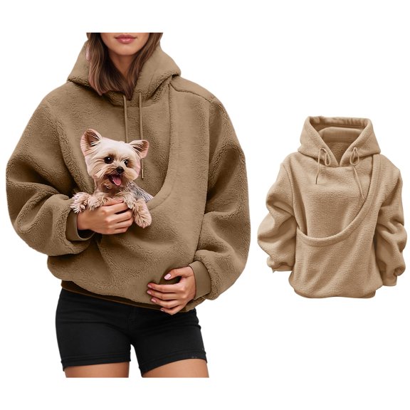 Womens Pet Dog Pouch Hoodies Pullover Dog Carrier Hoodie For Small Dogs Casual Long Sleeve Oversized Pocket Sweater with Dog Pouch Winter Clothes