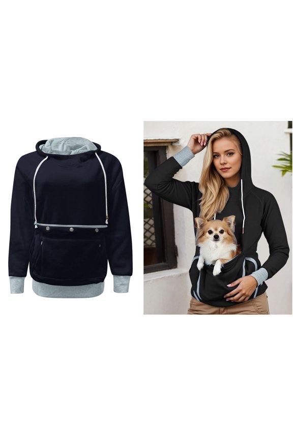 Womens Pet Dog Pouch Hoodies Pet Carrier Sweater Long Sleeve Large Pocket Kangaroo Hoodie Fall Winter Clothes