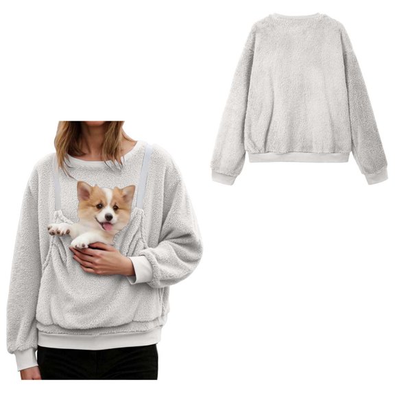 Womens Pet Dog Pouch Sweatshirts Oversized Pet Carrier Sweater Casual Long Sleeve Oversized Pocket Pullover Tops Fall Winter Clothes