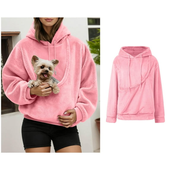Womens Pet Hoodie With Pouch Oversized Fleece Pet Carrier Hoodies Fashionable Long Sleeve Oversized Pocket Kangaroo Pouch Hoodies Fall Winter Clothes