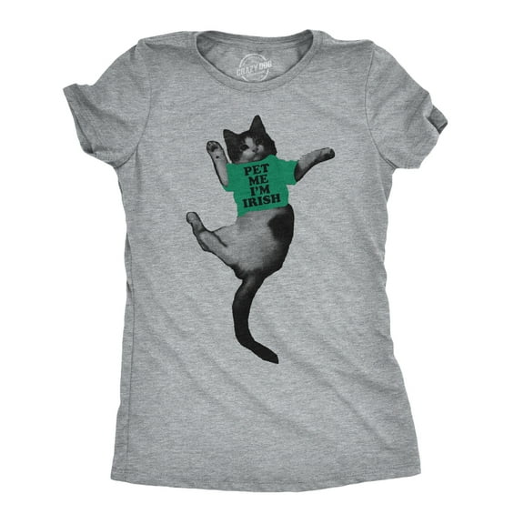 Womens Pet Me Im Green Funny Kitten St. Patrick's Day Crazy Cat Lover T Shirt Womens Graphic Tees