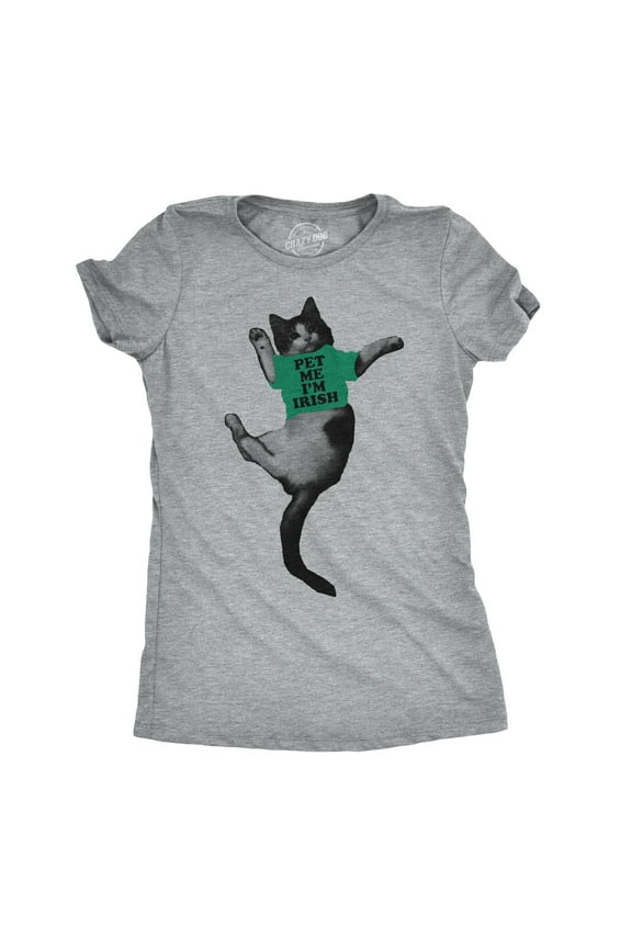 Womens Pet Me Im Green Funny Kitten St. Patrick's Day Crazy Cat Lover T Shirt Womens Graphic Tees