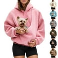 thumbnail image 1 of Womens Pet Pocket Hoodie Oversize Solid Warm Cat Dog Pouch Pullover Animal Holder Sweatshirt, 1 of 7