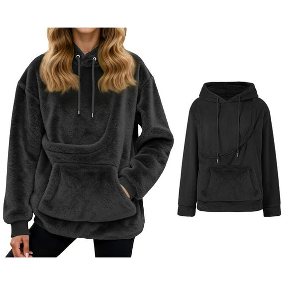 Womens Pet Pouch Hoodie Oversized Kitten Puppy Carrier Hood Casual Long Sleeve Oversized Pocket Kangaroo Hoodie Winter Clothes