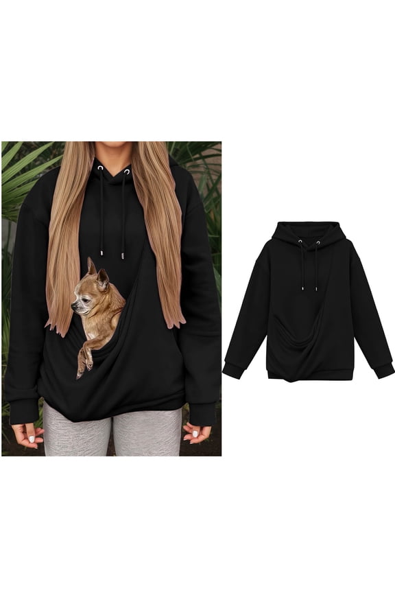 Womens Pet Pouch Hoodie Women Pet Carrier Hoodies Casual Long Sleeve Oversized Pocket Kangaroo Pocket Holder Winter Clothes