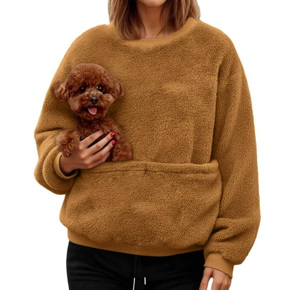Womens Pet Pouch Hoodies, Oversized Fleece Sweatshirt Puppy Kitten Cat Holder Carriers Hoodies Kangaroo Pocket Gyujnb,Size:XXL