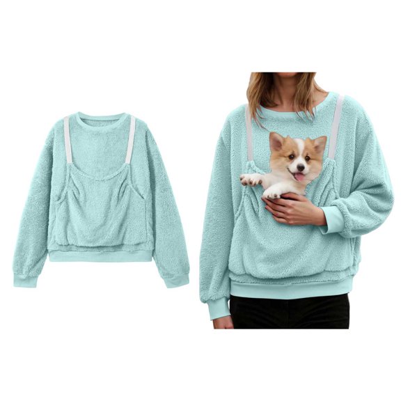 Womens Pet Pouch Sweatshirt Pullover Pet Carrier Sweatshirt Creative Long Sleeve Oversized Pocket Sweatshirt for Women Winter Clothes