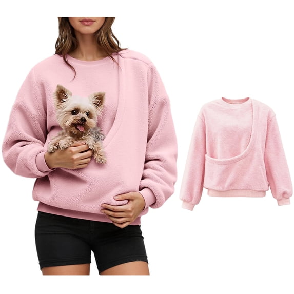 Womens Pet Pouch Sweatshirt Pullover Pet Carrier Sweatshirt Long Sleeve Large Pocket Sweatshirt for Women Warm Fall Winter Clothes