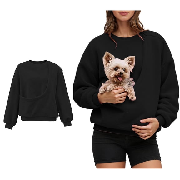 Womens Pet Pouch Sweatshirt Oversized Pet Dog Holder Carrier Sweatshirt Long Sleeve Large Pocket Pet Pocket Holder Top Warm Fall Winter Clothes