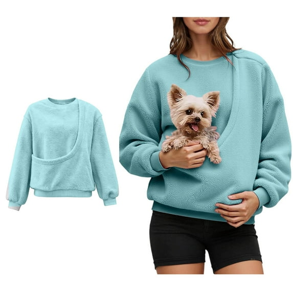 Womens Pet Sweatshirt With Pouch Oversized Dog Carrier Sweatshirt Creative Long Sleeve Oversized Pocket Sweatshirt for Women Warm Fall Winter Clothes