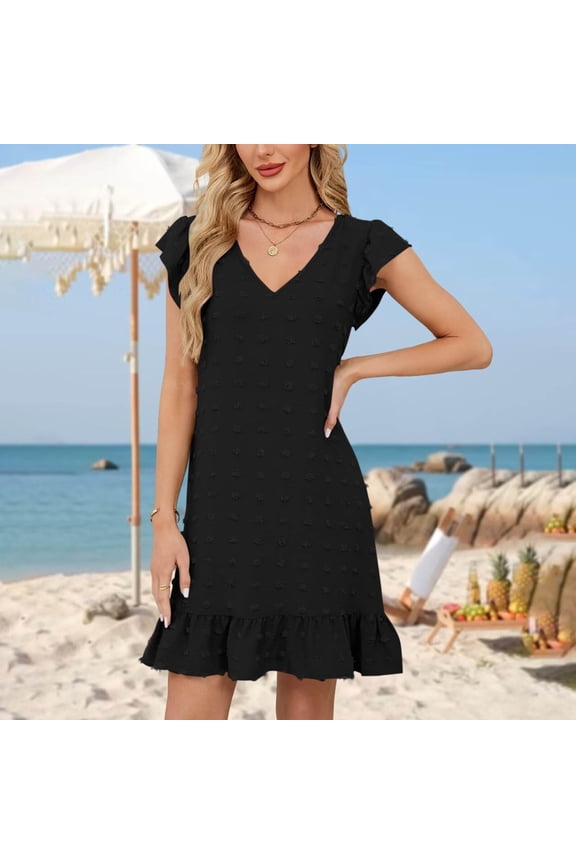 Womens Petal Sleeve Tops Summer Trendy T Shirt Casual Loose Square Neck Button Blouse Tees, Limited Time, Under 10 Dollars WX0001