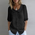 thumbnail image 1 of Womens Peter Pan Collar Button Down Shirt Puff Doll Half Sleeve Floral Tops Loose Fit Dressy Casual Office Going Out Shirts Black XL, 1 of 5