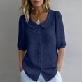 thumbnail image 1 of Womens Peter Pan Collar Button Down Shirt Puff Doll Half Sleeve Floral Tops Loose Fit Dressy Casual Office Going Out Shirts Navy XL, 1 of 5