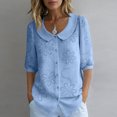 thumbnail image 1 of Womens Peter Pan Collar Button Down Shirt Puff Doll Half Sleeve Floral Tops Loose Fit Dressy Casual Office Going Out Shirts Sky Blue S, 1 of 4