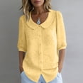 thumbnail image 1 of Womens Peter Pan Collar Button Down Shirt Puff Doll Half Sleeve Floral Tops Loose Fit Dressy Casual Office Going Out Shirts Yellow XL, 1 of 5
