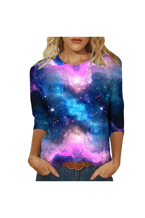 Womens Petite Business Casual Tops Womens Spring Tops 3/4 Sleeve Loose Fitting Casual T-Shirts Shirts for Women Short Sleeve Loose Women's Clothing Tops