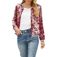 thumbnail image 1 of Womens Petite Fall Winter Sequin Long Sleeve Cardigan Baseball Jacket, 1 of 6