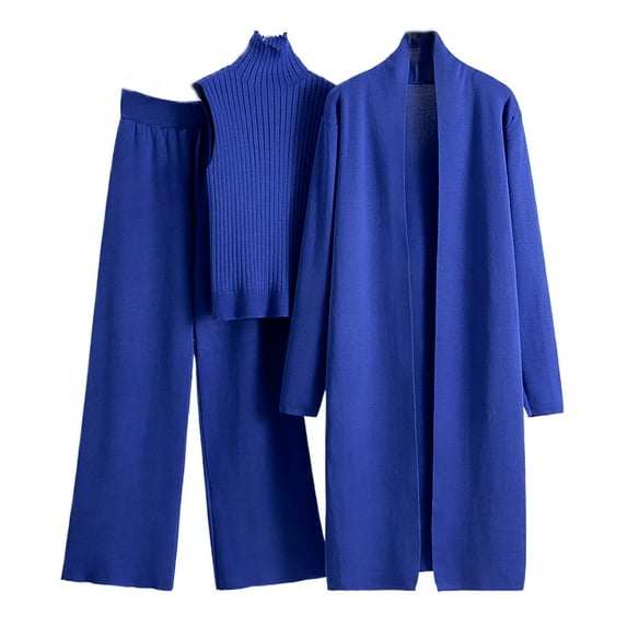 Womens Petite Lounge Sets 2 Piece Outfits Fall Linen Two Piece Set Women Fall Women's Fall/Winter Knitting Vests Sweater Cardigan Pants Three Piece Set Long Sleeve Round Neck Blouse/Shirt Set