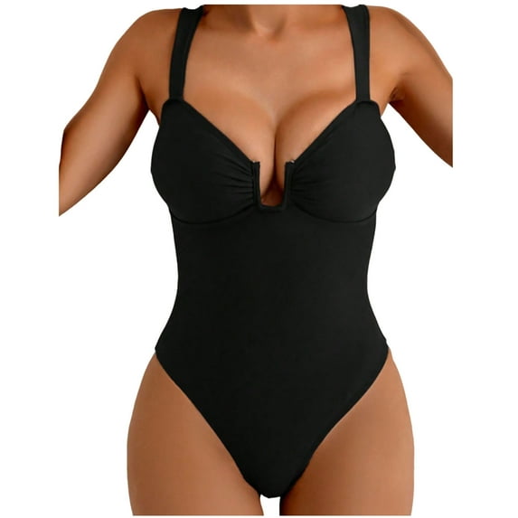 Womens Petite One Piece Swimsuit Summer 2026 U Wire Push Up High Waisted Solid Color Slimming Bathing Suits